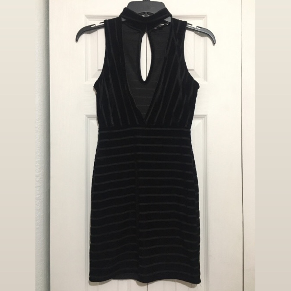 S Deep V Black Velvet Dress